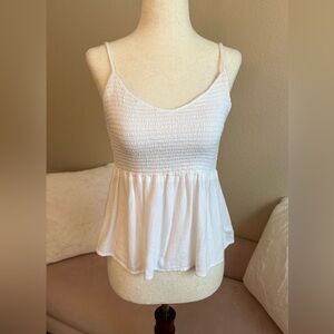 American Eagle Cami Tank Top Smocked White Cotton Women’s Stretchy XS Y2K